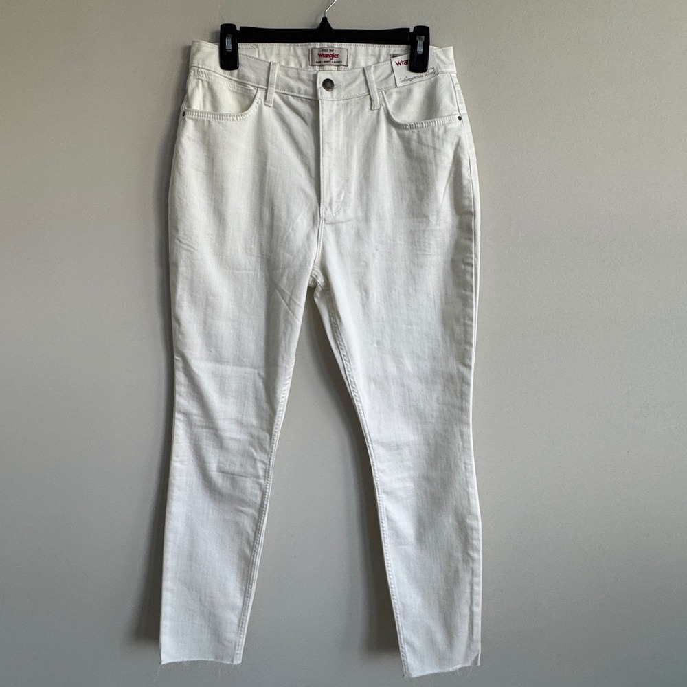 Wrangler High Rise Unforgettable Skinny Jeans Off White Raw Hem 12/31x28